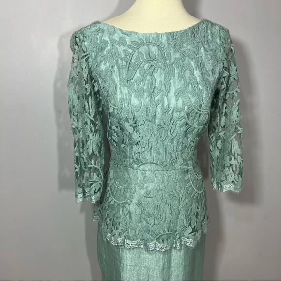 Adrianna Papell Peplum Dress Green Floral Lace Formal Wedding Guest Mermaid Sz 8 - Picture 10 of 15